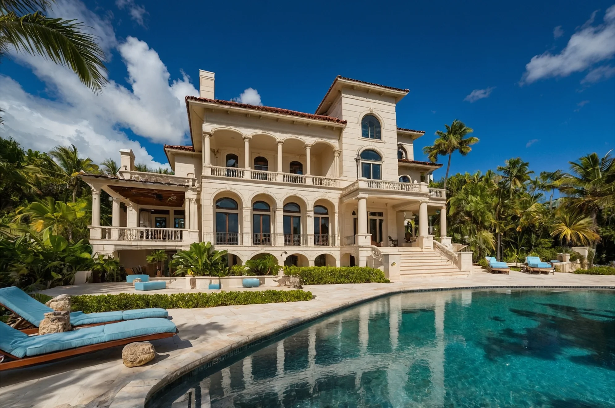 Luxury Mediterranean-style home exterior with pool by BA Construction in Pinellas County